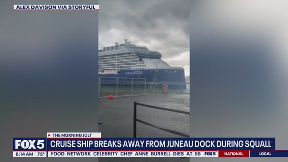 Video shows Alaska cruise ship breaking free during sudden storm