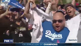 Dodgers fans celebrate during Victory Parade