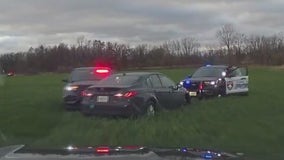 Pursuit, stolen rental car drives into field