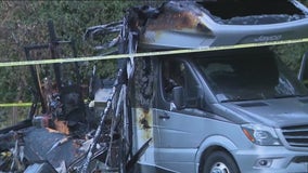 Brookfield garage fire; RV in driveway damaged, no injuries
