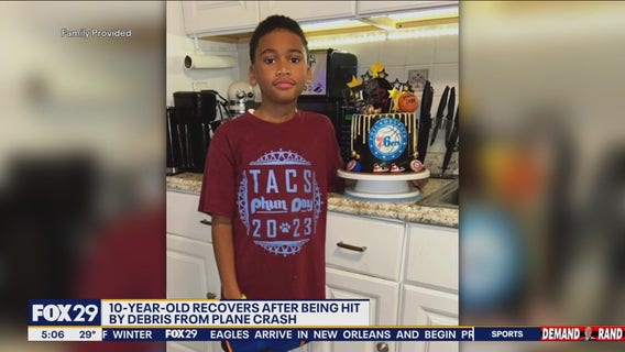 Hero boy, 10, hit with flying debris while protecting sister during Philly plane crash