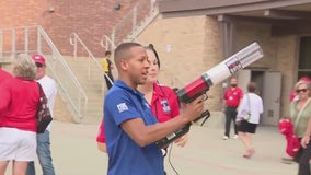 Aaron Maybin has a t-shirt cannon