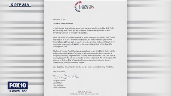 Erika Kirk, widow of Charlie Kirk, elected CEO of Turning Point USA