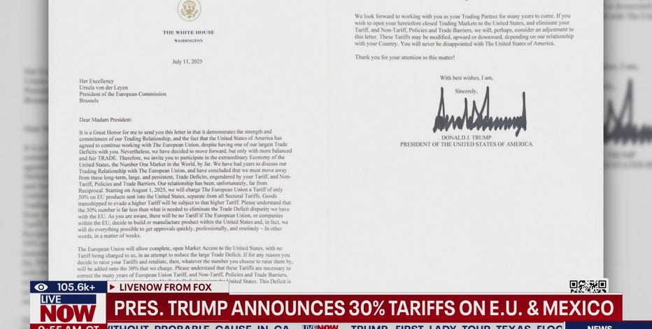 Trump says he's imposing new 30% tariffs on EU, Mexico