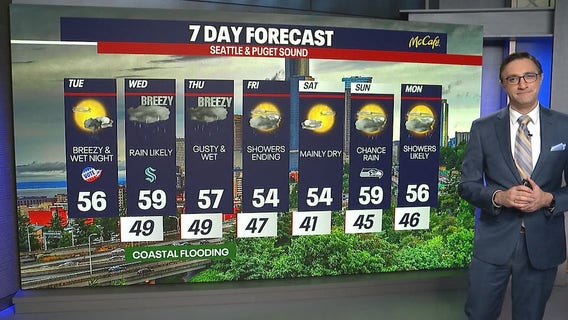 Seattle weather: Wet and breezy conditions pick up Tuesday night