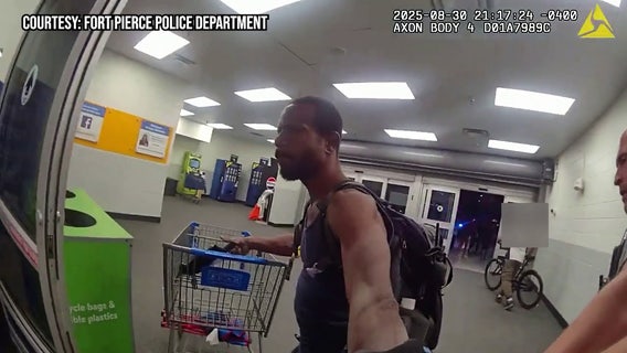 Florida man caught on bodycam video swinging machete at police officer at Walmart