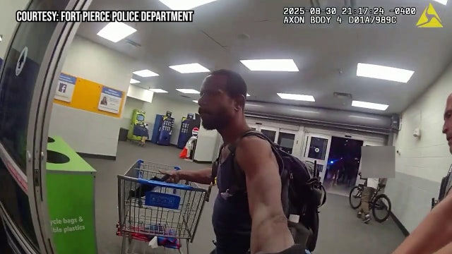 Florida man caught on bodycam video swinging machete at police officer at Walmart