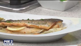 Chef Jim Oppat shows off pan roasted bronzino recipe