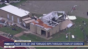 1st home game for Gordon ISD after tornado damage