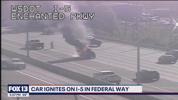 Car ignites on I-5 in Federal Way