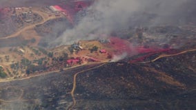 Juniper Fire burns near barns in Perris
