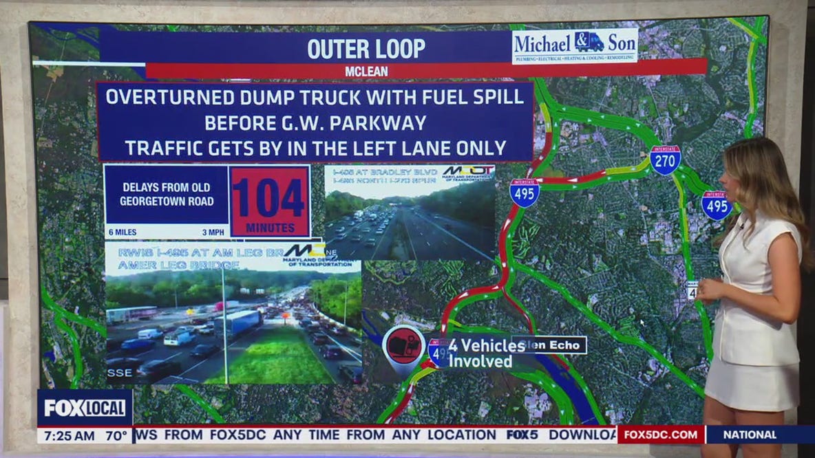 Overturned dump truck, fuel spill cause delays in Virginia