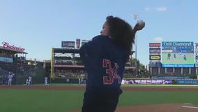 Buda girl throws first pitch at Express game