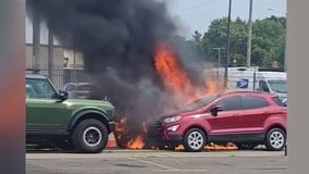 Video: Cars on fire in Detroit post office parking lot