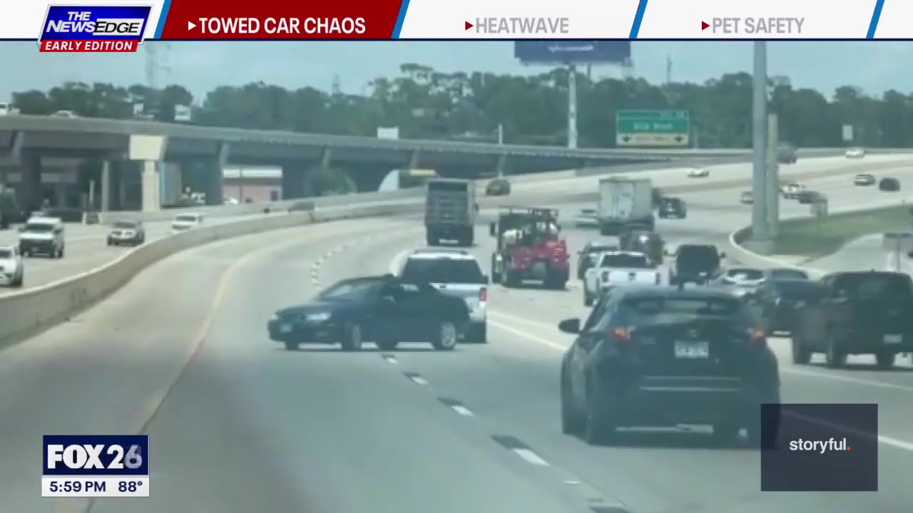 Towed vehicle seen swinging across lanes on I-610 Loop freeway: video
