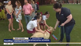 Poppy visits students on their first day of school