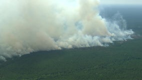 Fire burning in Wharton State Forest in Tabernacle Township