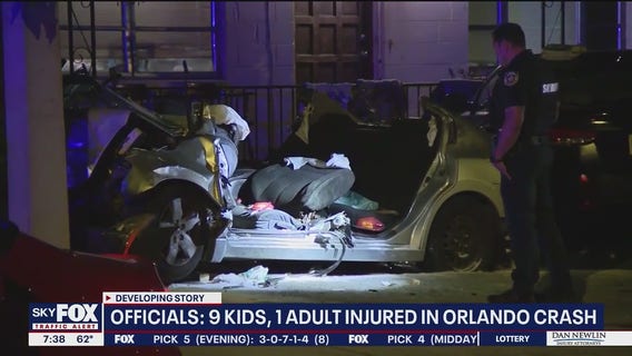 9 kids, 1 adult hurt in 2-vehicle crash
