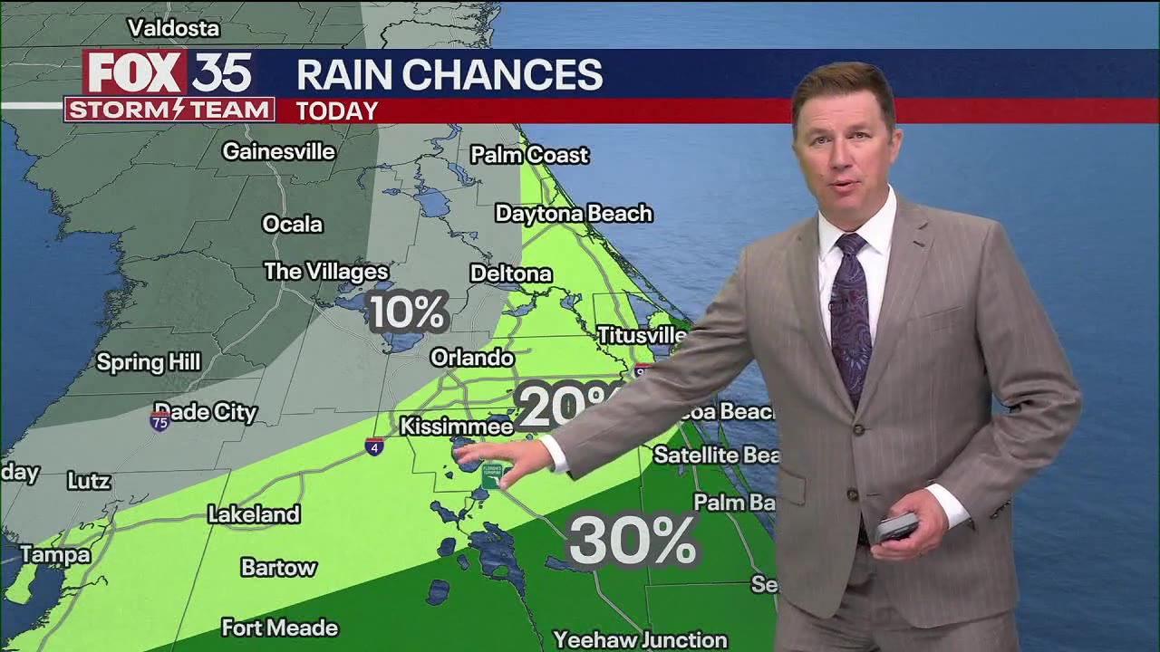 Orlando weather: Pleasant day with slight rain chances, lower humidity levels and temps in 80s