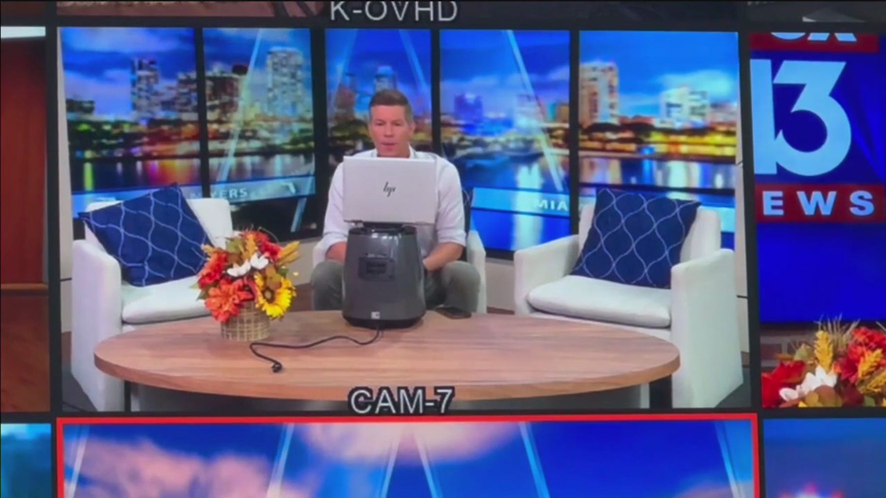 Florida Tonight's Chris Cato using airfryer during interview