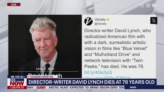 David Lynch, filmmaker known for 'Blue Velvet' and TV series 'Twin Peaks,' has died