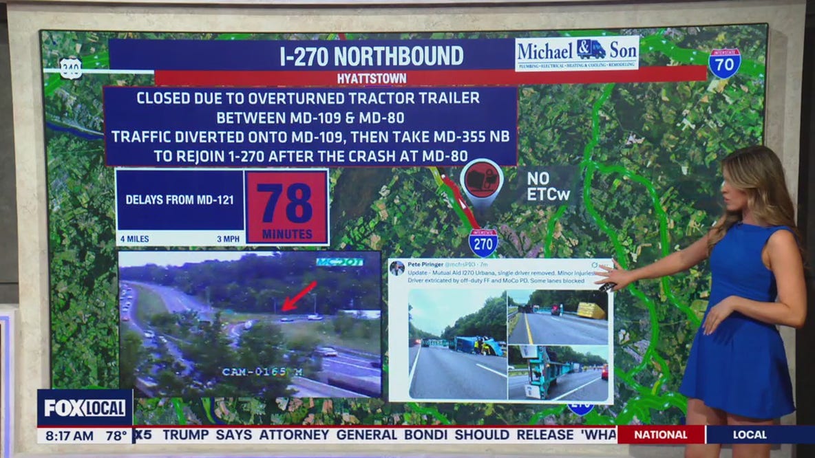 Overturned tractor-trailer snarls traffic