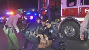 3 firefighters hurt after attacked by shirtless man