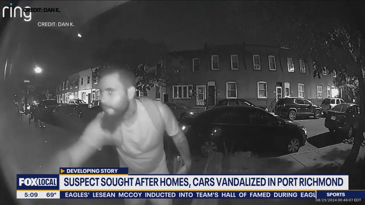 Suspect sought after homes, cars vandalized in Port Richmond