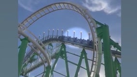 Rider jumps after roller coaster harness fails