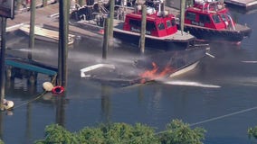 Boat on fire in Old Bridge, New Jersey