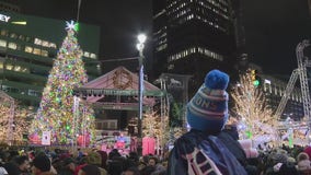 People gather for Detroit's 21st annual tree lighting at Campus Martius