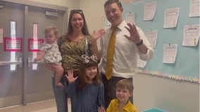 Brooks Garner takes daughter to her Kindergarten class