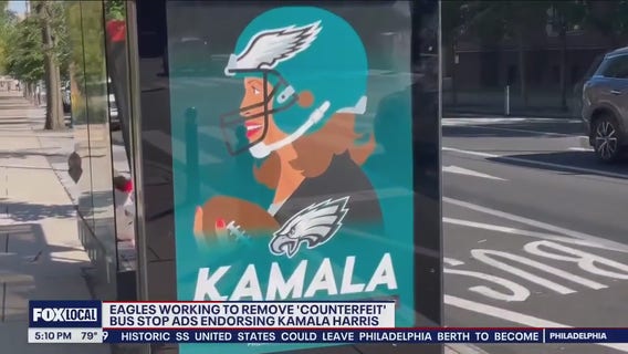 Eagles working to remove 'counterfeit' bus stop ads that endorse Kamala Harris