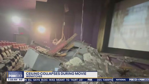 Ceiling collapses at movie theater in Wenatchee, WA