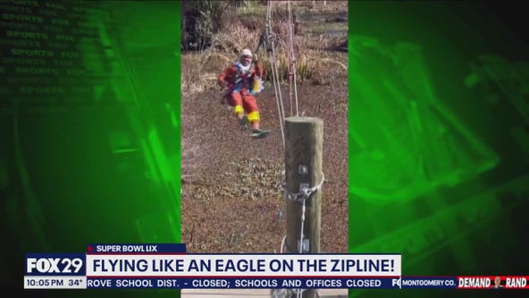 Eagles Super Bowl: Jason Martinez flies like an Eagle on the zipline