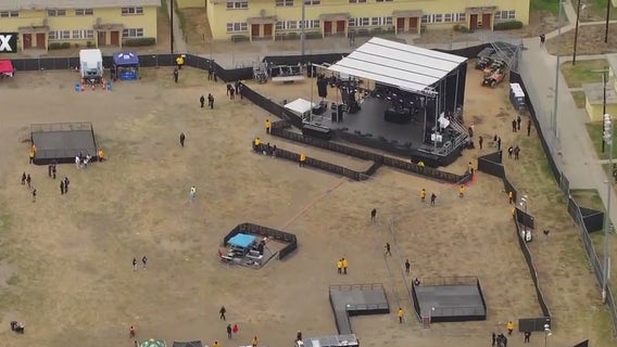Spotting Stu: Crews set up for Watts concert, toy drive