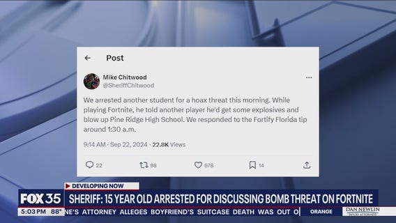 15-year-old arrested for discussing school bomb threat on Fortnite, Sheriff Chitwood says