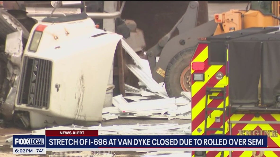 Semi-truck crash closes I-696 westbound at Hoover