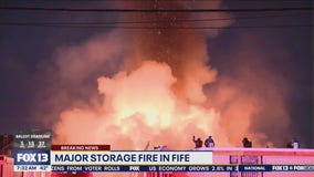 Massive fire breaks out at Fife, WA storage facility