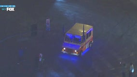 Tiny truck pulls up to Dodgers street celebrations