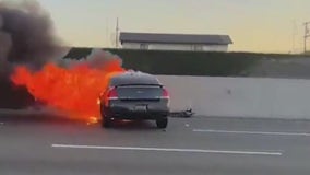 Car fire result of freeway shooting on I-880