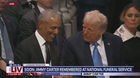 Former presidents Bush, Obama, Trump meet at funeral