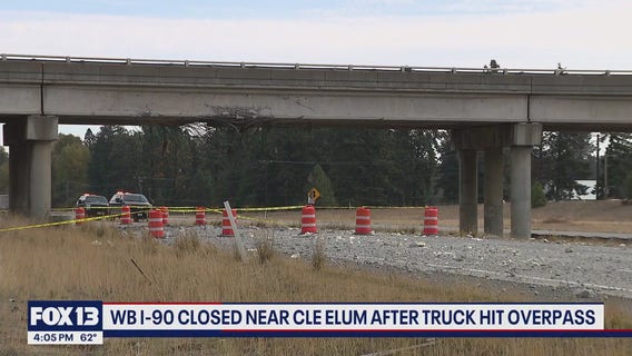 WB I-90 closed near Cle Elum after truck hits overpass