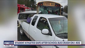 Student athletes safe after school bus crash on I-405