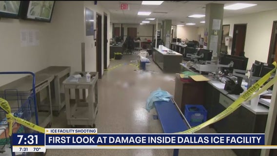 1st look at shooting damage inside Dallas ICE facility