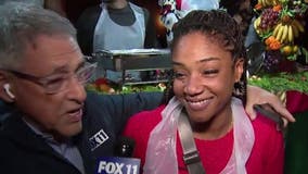 Tiffany Haddish hands out food at Laugh Factory