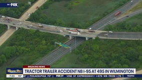 Tractor-trailers collide with concrete barrier on I-95 in Wilmington