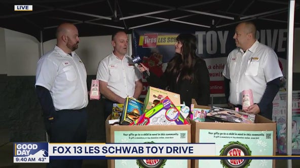 Donate new toys to the FOX 13, Les Schwab Toy Drive in Mill Creek, WA