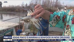 Hank Flynn gets bit by blue crab on the bayou in New Orleans