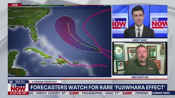Hurricane experts watch for rare 'Fujiwhara effect'